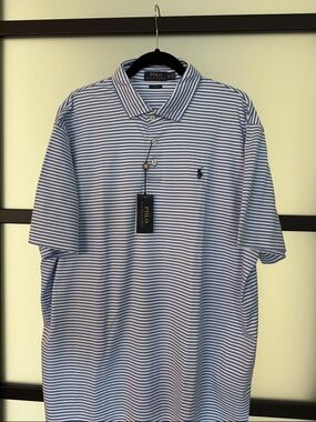NWT 100% cotton Polo by Ralph Lauren Blue and White Striped Polo Shirt